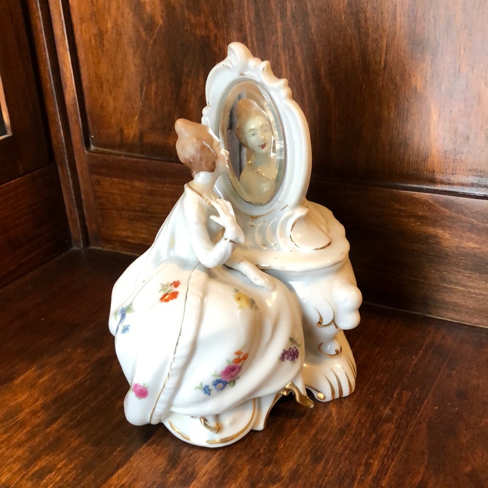 Antique Porcelain Dresser Box | Powder Box DERMAY Victorian Woman 1920’s